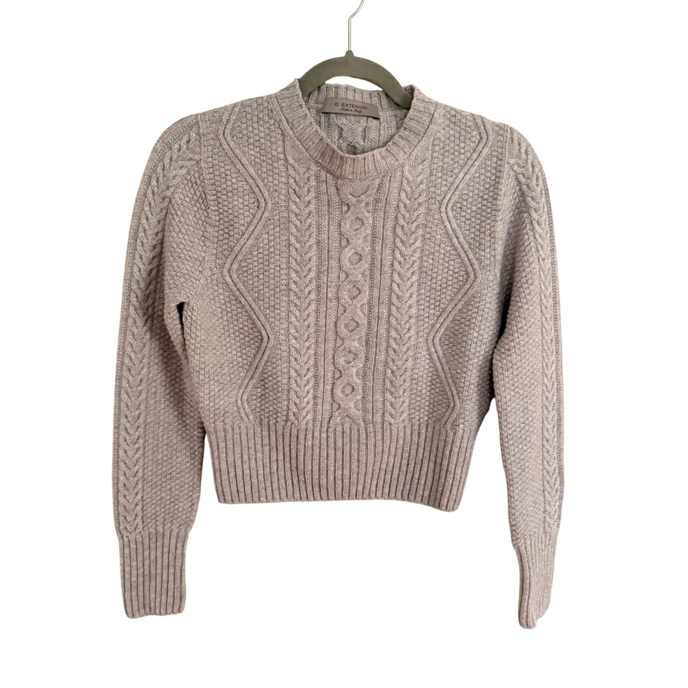 D. Exterior Italy Wool Silk Cashmere Cable Knit Cropped Sweater Gray Small